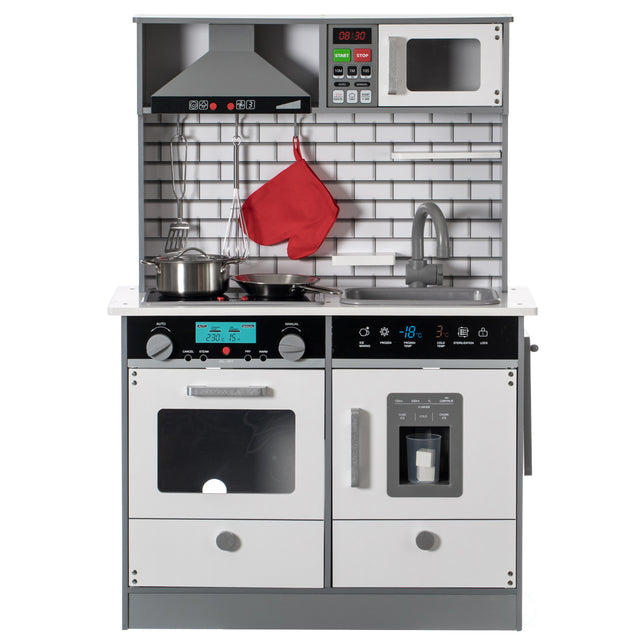 Wooden Play Kitchen Toy, Light on Microwave, Cabinet, Sound Electronic Stove, Microwave and Sink Ages 3+ - LEHADAR