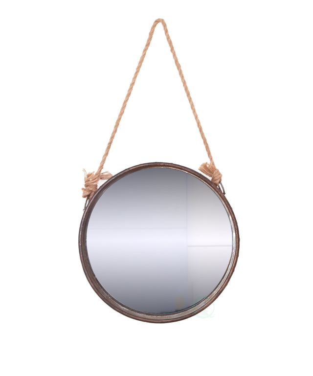 Galvanized Metal Framed Round Wall Mirror with Rope - LEHADAR