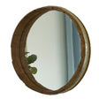 Round Rustic Wood and Galvanized Metal Framed Wine Barrel Shaped Wall Mirror - LEHADAR