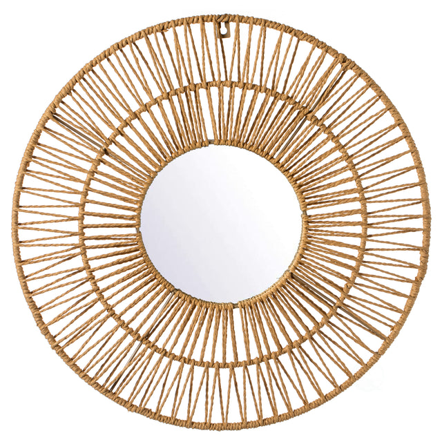 Decorative Woven Paper Rope Round Shape Bamboo Wood Modern Hanging Wall Mirror - LEHADAR