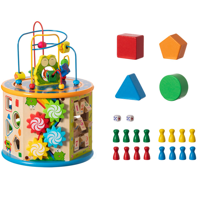 8 in 1 Colorful Attractive Wooden Kids Baby Activity Play Cube, Fun Toy Center For Playroom, Nursery, Preschool, and Doctors' Office - LEHADAR