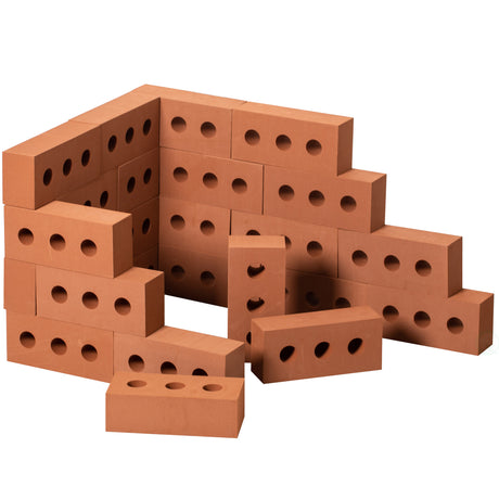 Construction Stacking Building Red Brick Block, Rectangle Foam Kids Pretend Play Creativity Toy, 25 Pack - LEHADAR