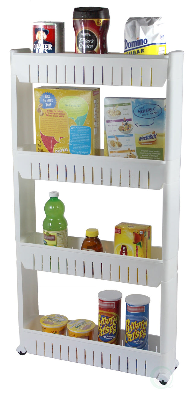 Slim Storage Cabinet Organizer 4 Shelf Rolling Pull Out Cart Rack Tower with Wheels - LEHADAR