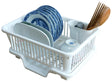 Heavy Duty 2-Piece Plastic Dish Drying Rack Set in White - Includes Large Dish Drainer, Attached Drainboard, and Utensil Cup Holders for Home Kitchen Countertop Organization - LEHADAR