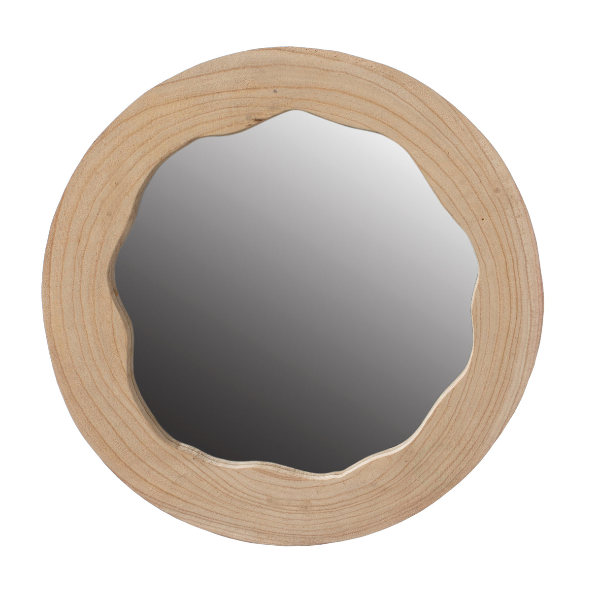 Decorative Round Natural Wood Wall Mirror for the Entryway, Living Room, or Vanity - LEHADAR