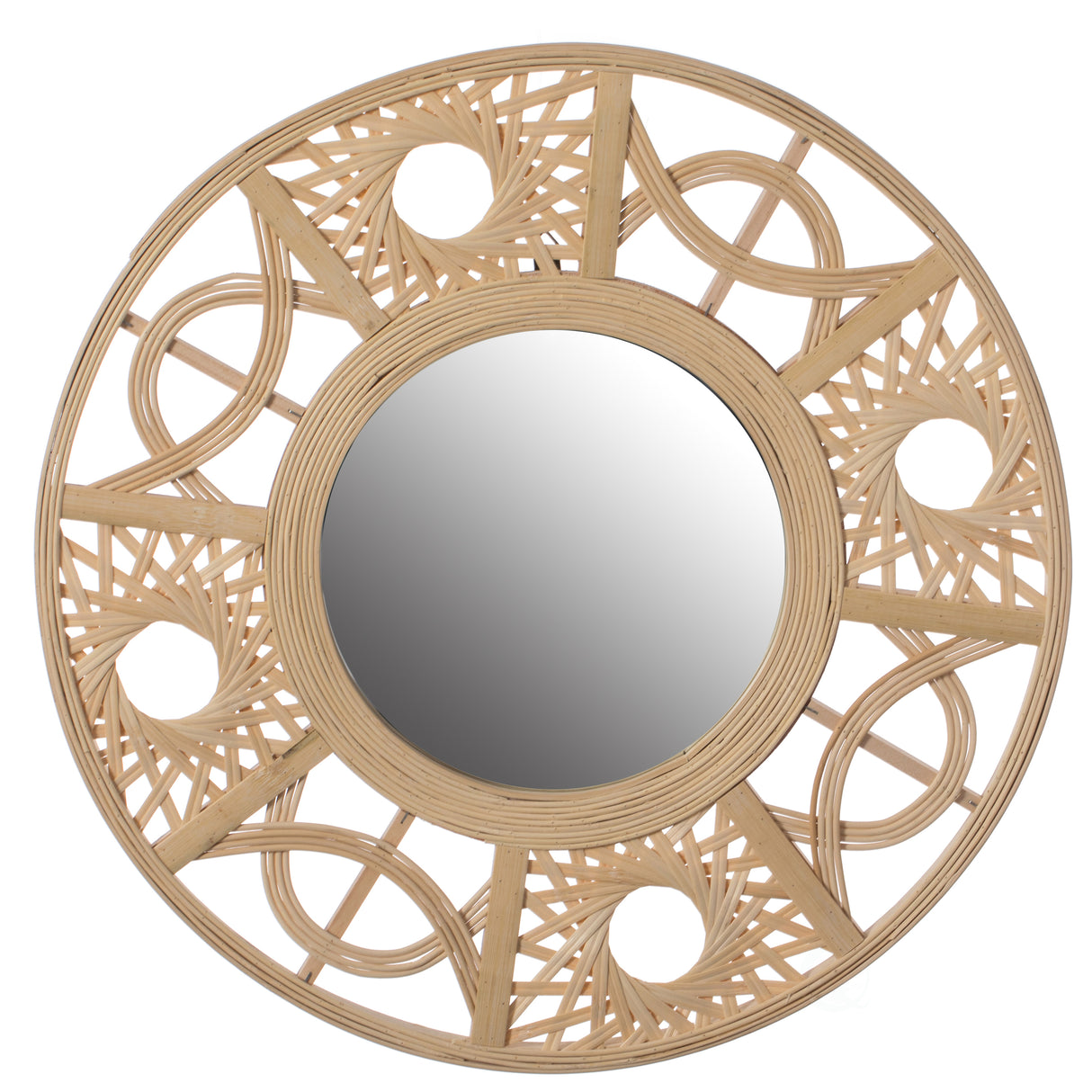 Creative Bamboo Hanging Wall Mirror Round Shape, Natural for Living Room, Dining Room or Playroom - LEHADAR
