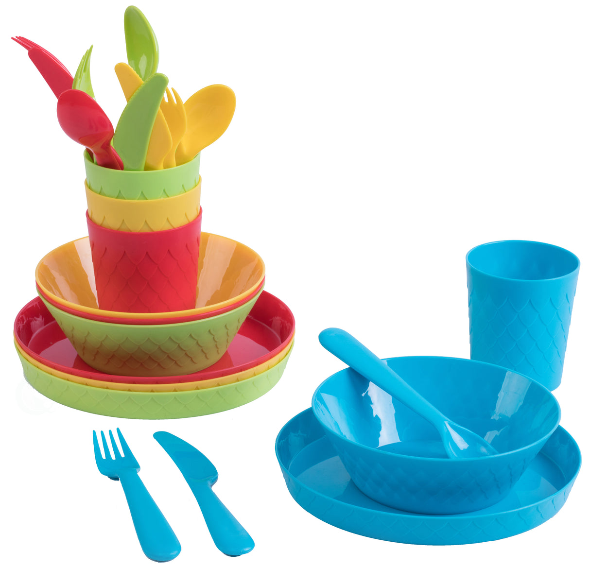 24-Piece Kids Dinnerware Set Plastic 4 Plates, 4 Bowls, 4 Cups, 4 Forks, 4 Knives, and 4 Spoons - LEHADAR