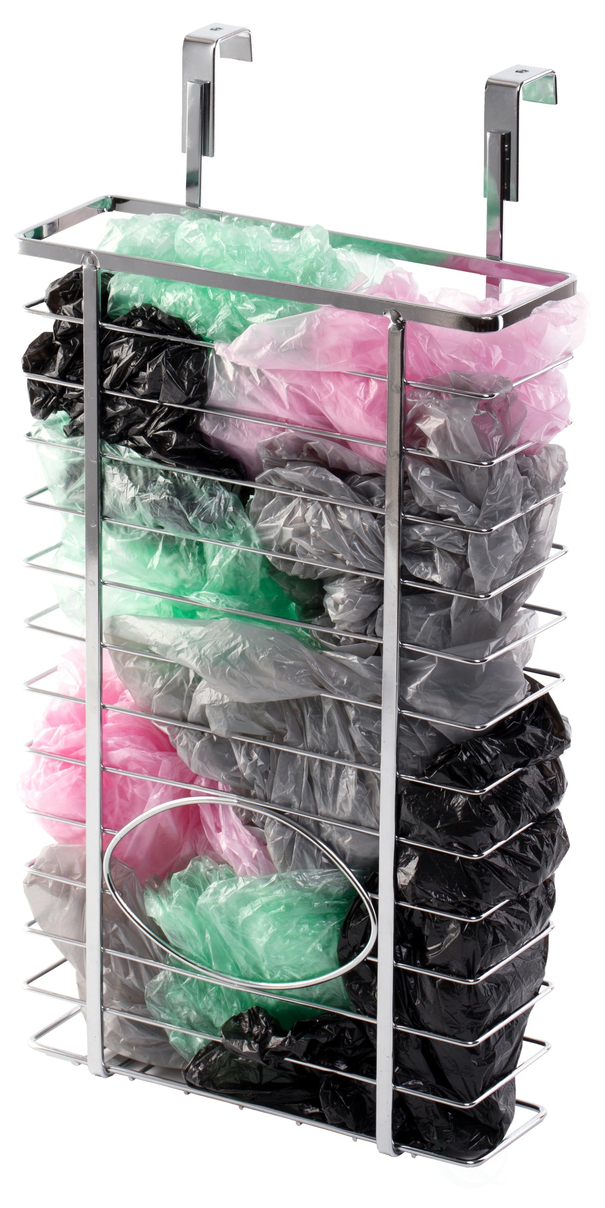 Durable Chrome Metal Grocery Bag Holder ‰ÛÒ Multi-Functional Over-the-Cabinet and Over-the-Door Organizer for Maximizing Kitchen Storage, Ideal for Neatly Storing and Recycling Plastic Bags with Ease - LEHADAR
