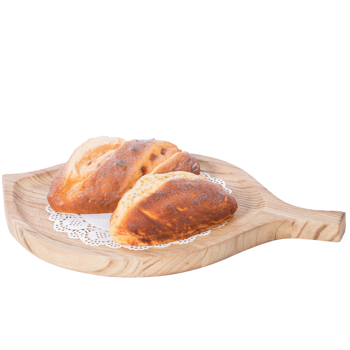 Burned Wood Pizza Peel Leaf Shape Round Serving Display Tray - LEHADAR