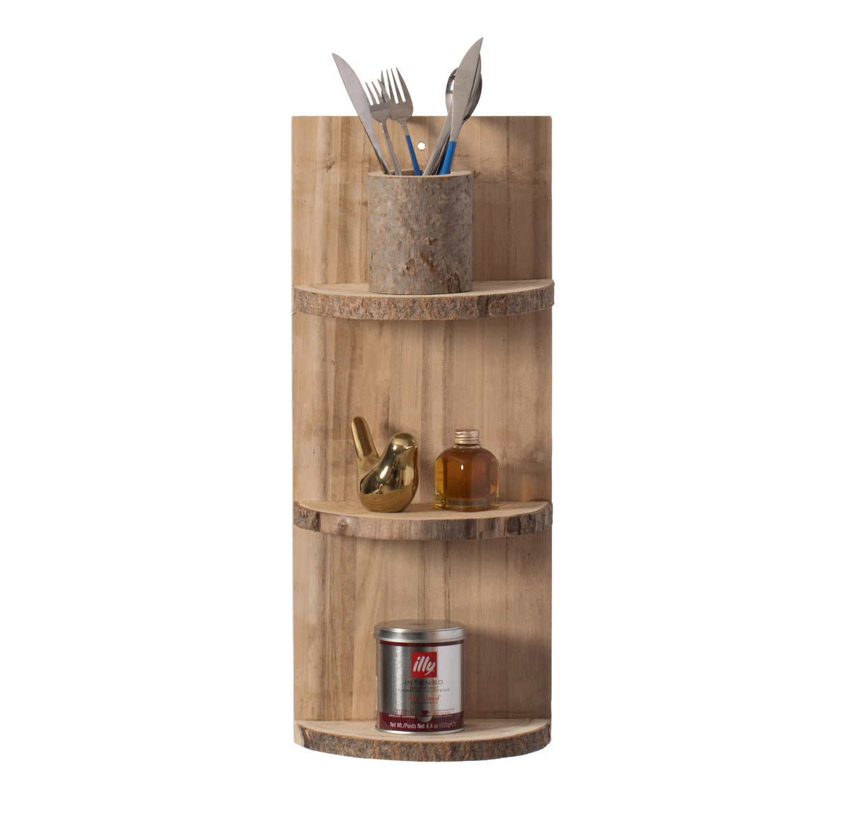 Natural Wooden Three Sliced Log Wood Shelf Display for Entryway, Kitchen, and Outdoor - LEHADAR