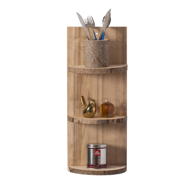 Natural Wooden Three Sliced Log Wood Shelf Display for Entryway, Kitchen, and Outdoor - LEHADAR
