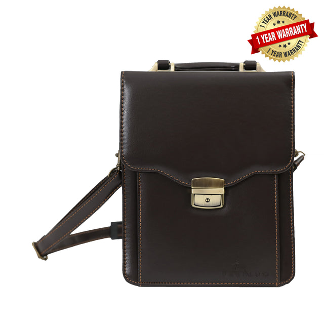 Small Brown Leather Messenger Bag, Business Briefcase Tablet Bag - LEHADAR