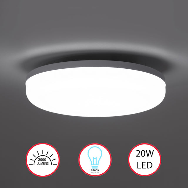 "White Plastic 6 in Round LED Ceiling Light Fixture for Entryway, Office, Outdoor, 6500K Daylight, 2000lm 20W" - LEHADAR