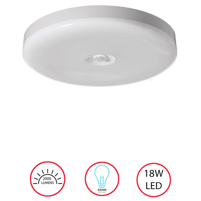 Modern White Round 12 Inch Motion Sensor LED Indoor Ceiling Light Flush Mount Fixture 6500K Daylight, 1800lm 18W Energy Efficient with Adjustable Beam Angle for Living Room, Bedroom, Bathroom, - LEHADAR