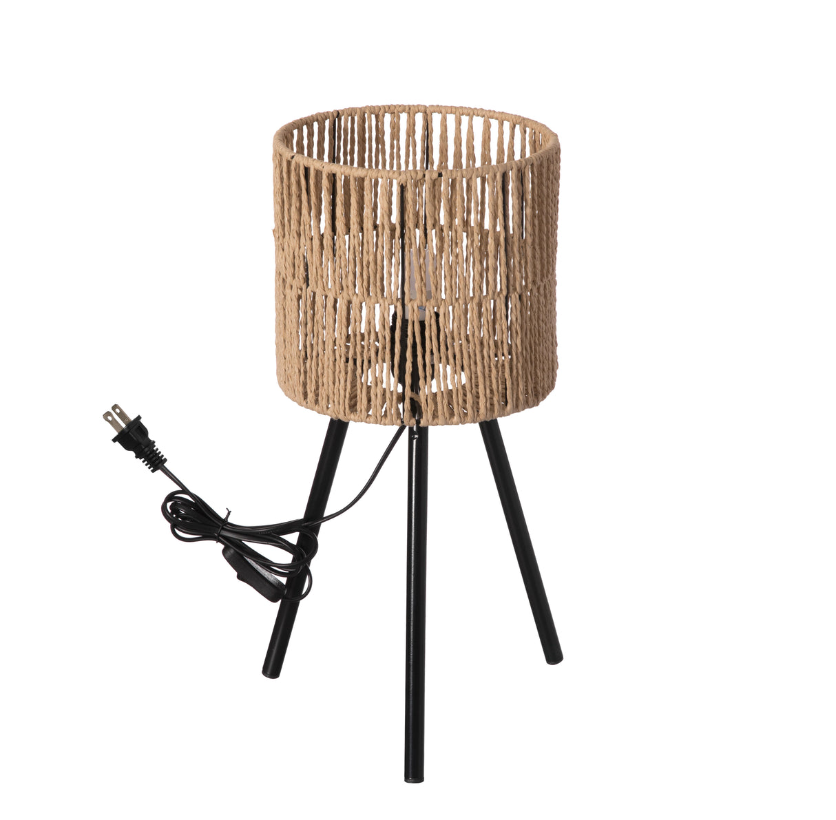 Woven Designed Bamboo Tripod Floor Lamp with Plug in Cord On and Off Switch - LEHADAR