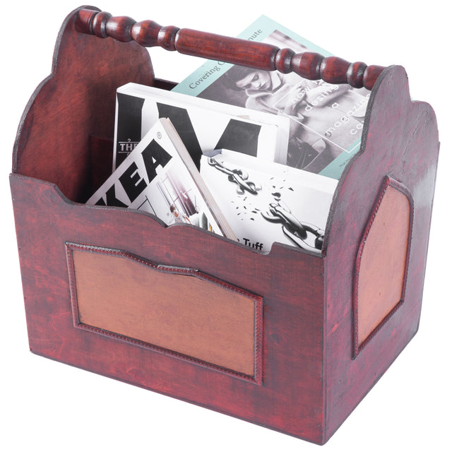 Handcrafted Decorative Wooden Magazine Rack with Handle - LEHADAR