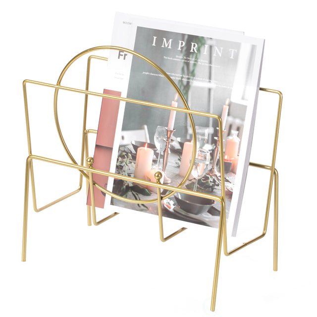 Gold Metal Modern Decorative Freestanding Floor Magazine Book Rack Storage Holder - LEHADAR