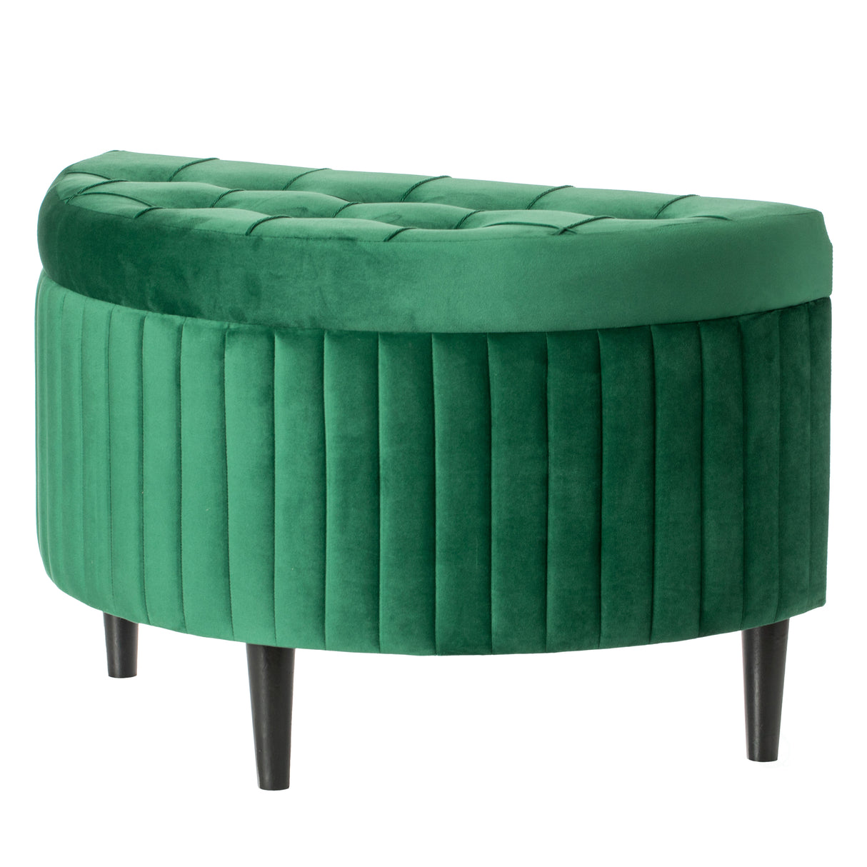 Half Moon Modern Velvet Tufted Storage Ottoman Bench, Green - LEHADAR