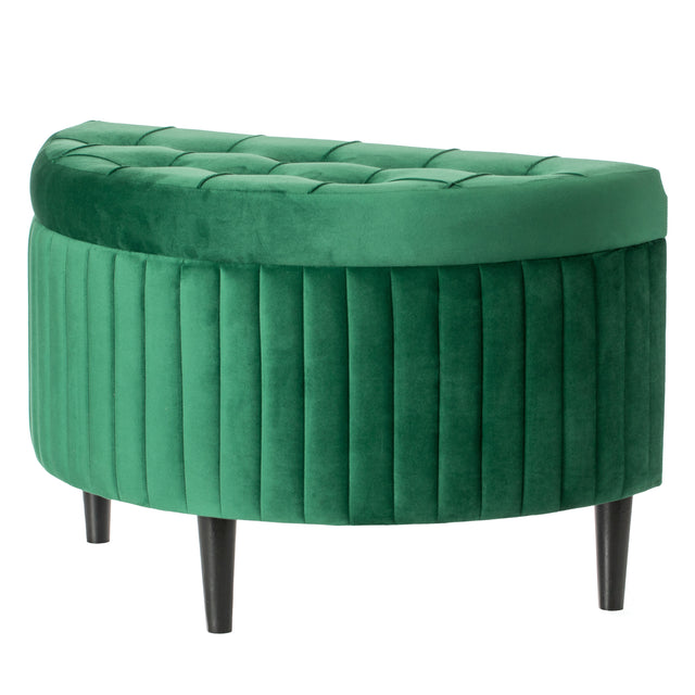 Half Moon Modern Velvet Tufted Storage Ottoman Bench, Green - LEHADAR
