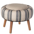 Modern Striped Round Fabric Ottoman with Inner Storage , White and Blue - LEHADAR