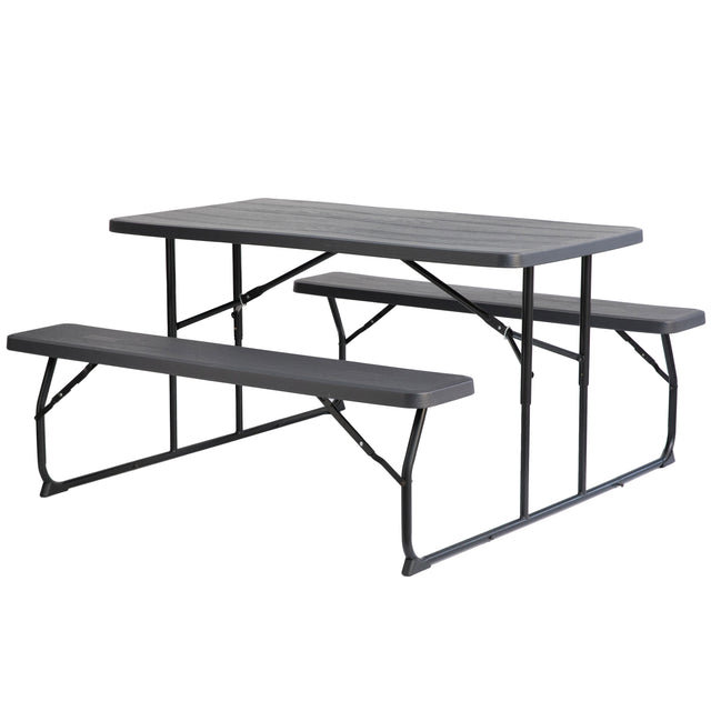 Gray Outdoor Foldable Woodgrain Portable Picnic Table Set, 5 Feet Long - LEHADAR