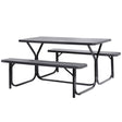 Outdoor Woodgrain Picnic Table Set with Metal Frame, Gray - LEHADAR