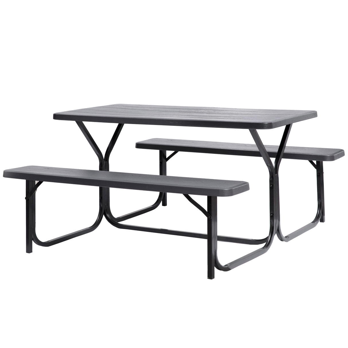 Outdoor Woodgrain Picnic Table Set with Metal Frame, Gray - LEHADAR