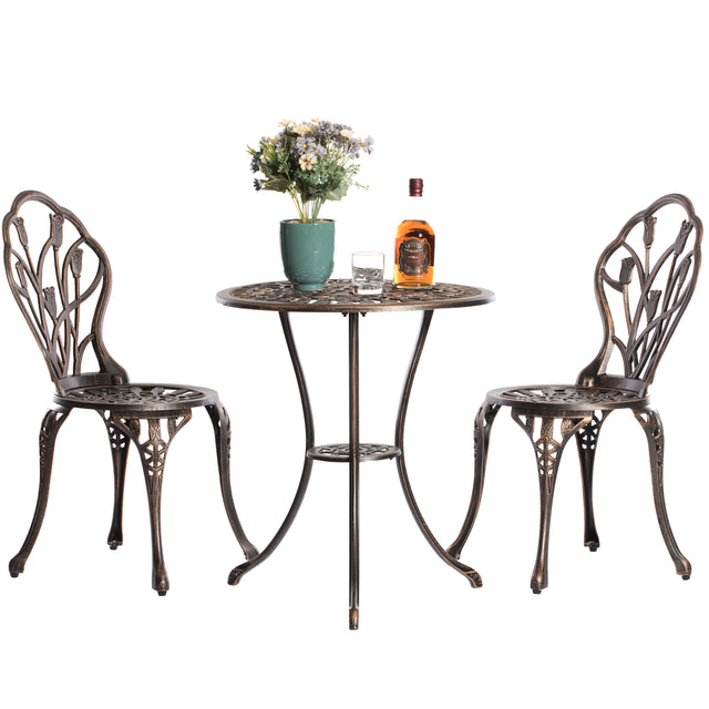 Indoor and Outdoor Bronze Dinning Set 2 Chairs with 1 Table Bistro Patio Cast Aluminum. - LEHADAR