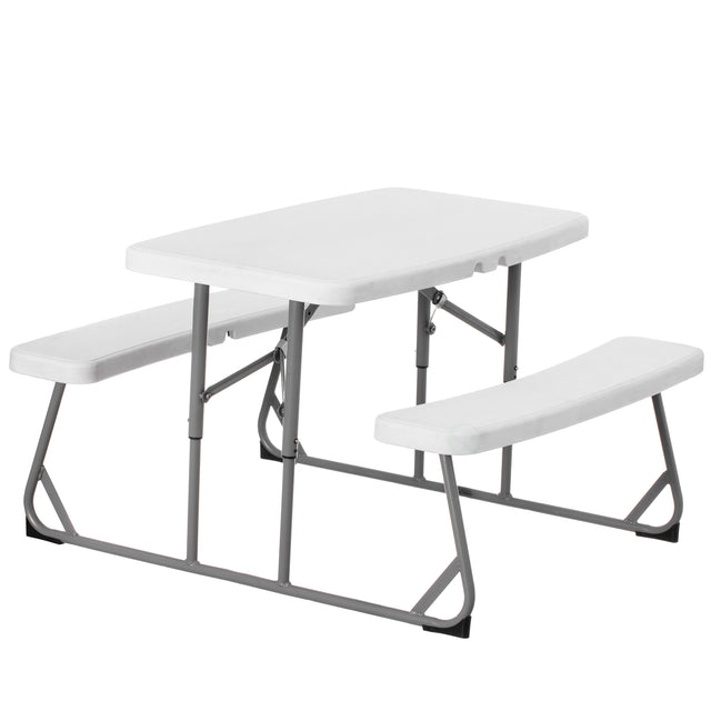 Foldable White Kids' Picnic Table Bench Outdoor Portable Children's Backyard Table, Crafting, Dining, and Playtime Patio Table - LEHADAR