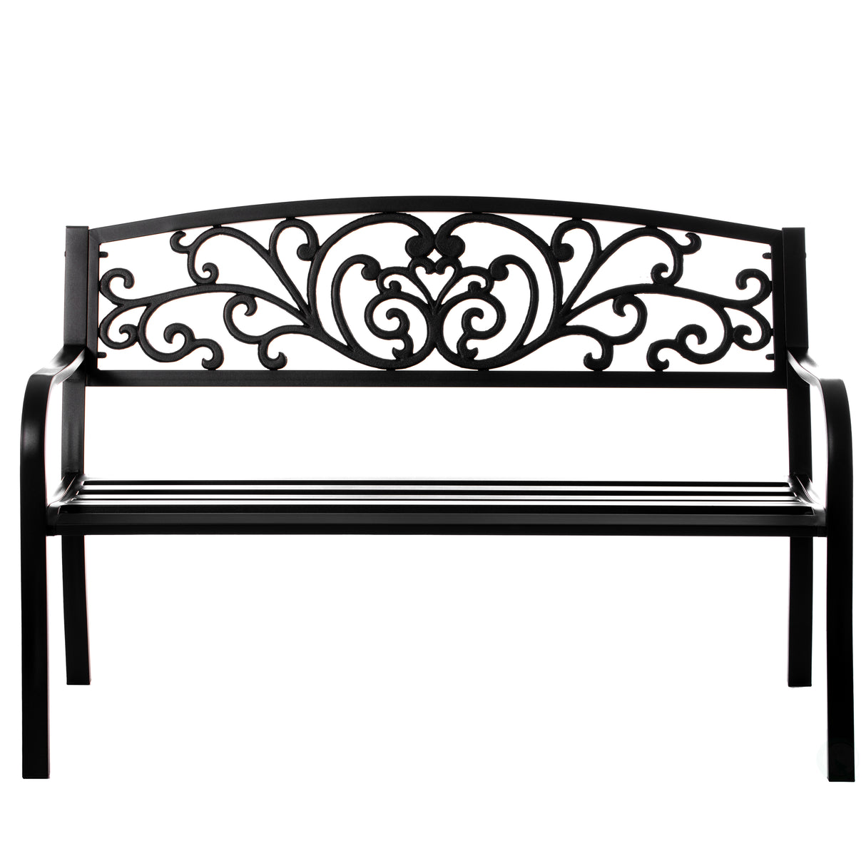 Steel Outdoor Powder Coated Garden Park Seating Bench with Cast Iron Backrest, Lawn Decor Seating Bench for Yard, Patio, Garden, Balcony, and Deck - LEHADAR