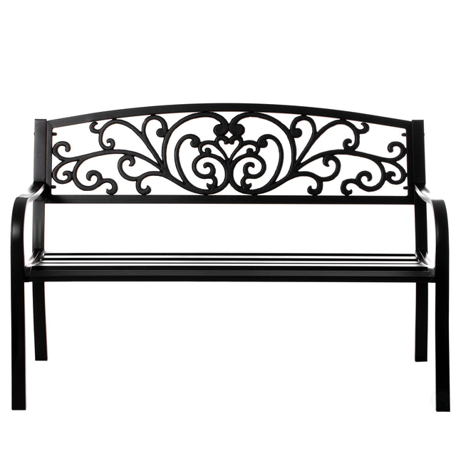 Steel Outdoor Powder Coated Garden Park Seating Bench with Cast Iron Backrest, Lawn Decor Seating Bench for Yard, Patio, Garden, Balcony, and Deck - LEHADAR