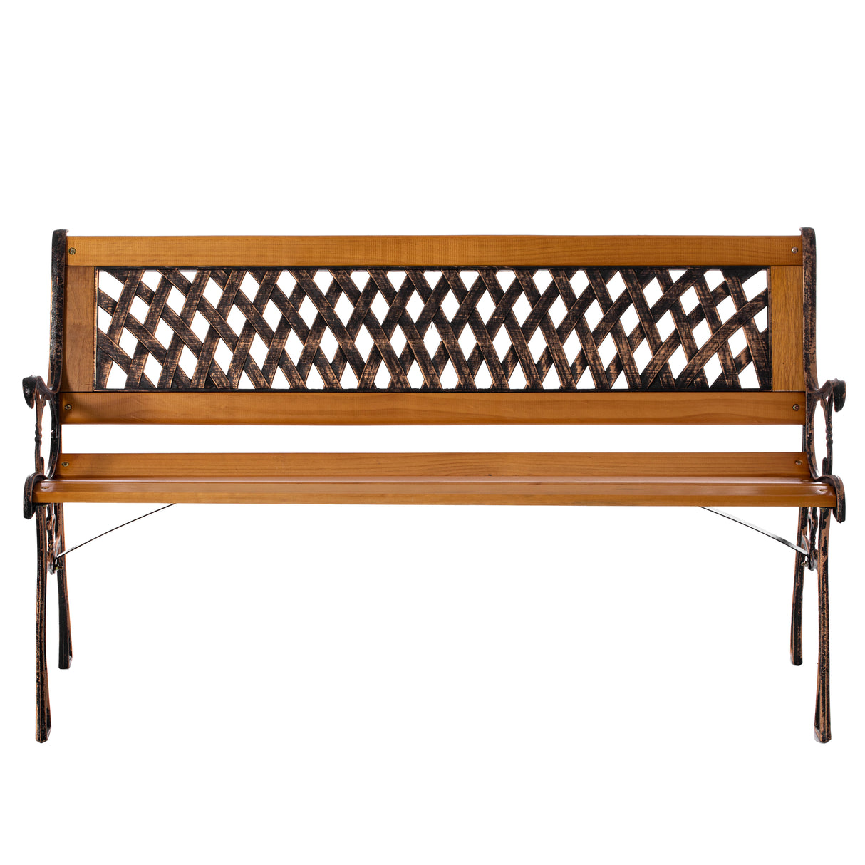 Outdoor Classical Wooden Slated Park Bench, Steel frame Seating Bench for Yard, Patio, Garden, Balcony, and Deck - LEHADAR