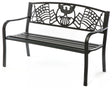 Steel Outdoor Patio Garden Park Seating Bench with Cast Iron Patriotic American Flag and Eagle Backrest, Front Porch Yard Bench Lawn Decor - LEHADAR