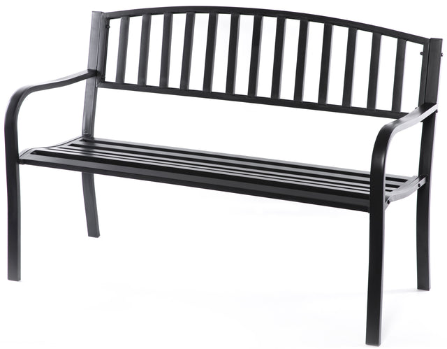 Steel Garden Park Bench Cast Iron Frame Patio Lawn Yard Decor, Black Seating Bench for Yard, Patio, Garden, Balcony, and Deck - LEHADAR