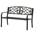 Outdoor Garden Patio Steel Park Bench Lawn Decor with Cast Iron Unique Design Back, Black Seating Bench for Yard, Patio, Garden, Balcony, and Deck - LEHADAR