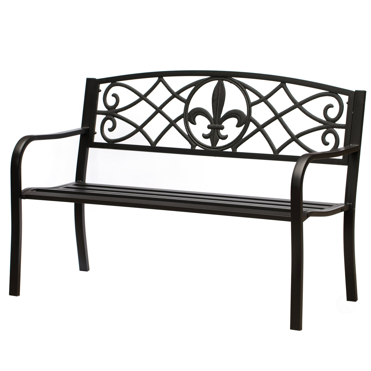 Outdoor Garden Patio Steel Park Bench Lawn Decor with Cast Iron Unique Design Back, Black Seating Bench for Yard, Patio, Garden, Balcony, and Deck - LEHADAR