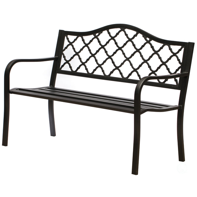 Gardenised Outdoor Garden Patio Steel Park Bench Lawn Decor with Cast Iron Back, Black Seating bench for Yard, Patio, Garden and Deck - LEHADAR