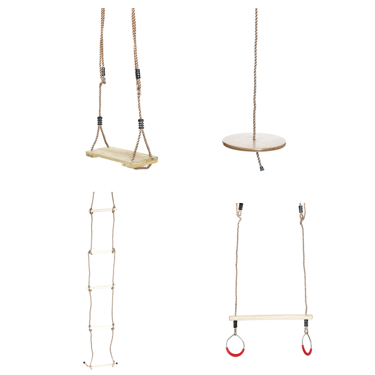 Wooden Swings with 4 Included Ropes, Tree Swing, Swing Bar, Climbing Rope Ladder and Swing Seat - LEHADAR