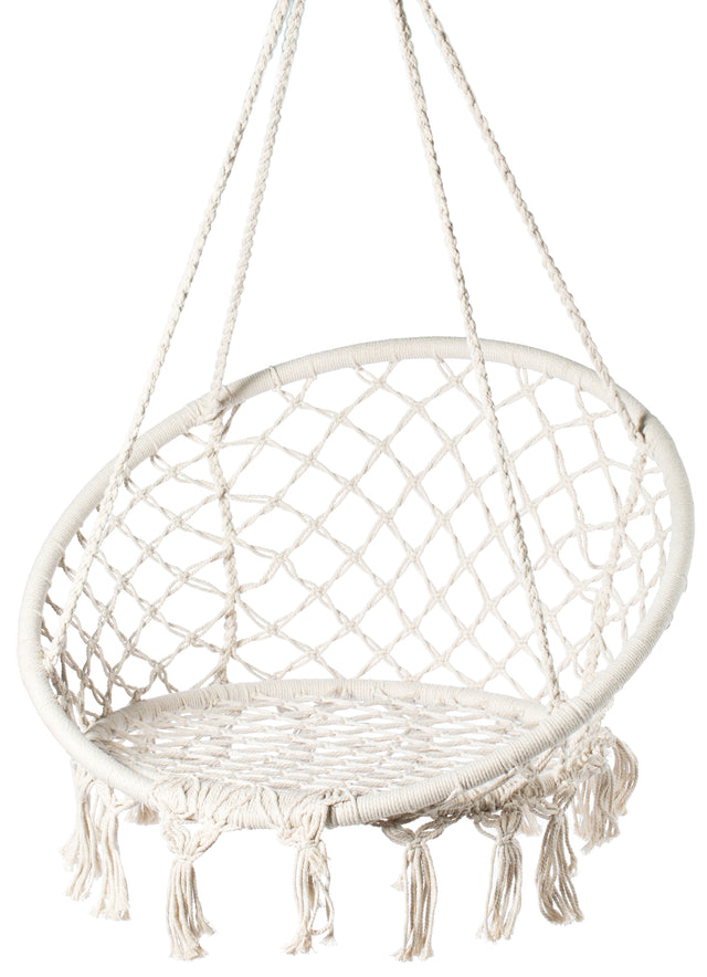 Round Hanging Hammock Cotton Rope Macrame Swing Chair for Indoor and Outdoor - LEHADAR