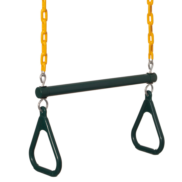 Outdoor Playground Gym Heavy Duty Kids Fun Hanging Trapeze Bar, Green Steel Bar and Yellow Chain Swing Playsets - LEHADAR