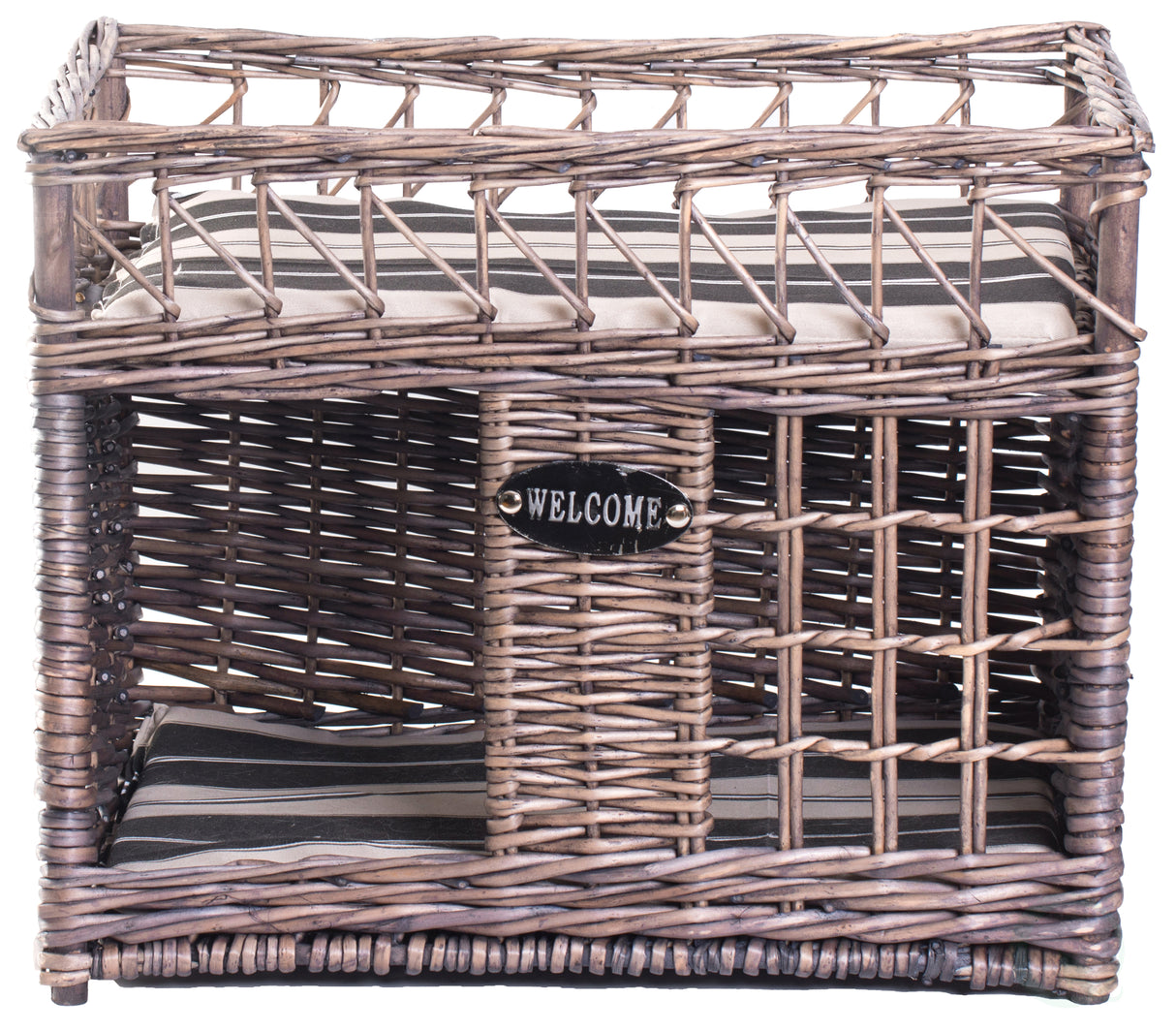 Two-level Willow Pet House with Soft Fabric Cushion For Cat or Dog, Grey - LEHADAR