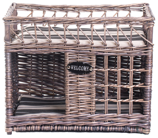Two-level Willow Pet House with Soft Fabric Cushion For Cat or Dog, Grey - LEHADAR