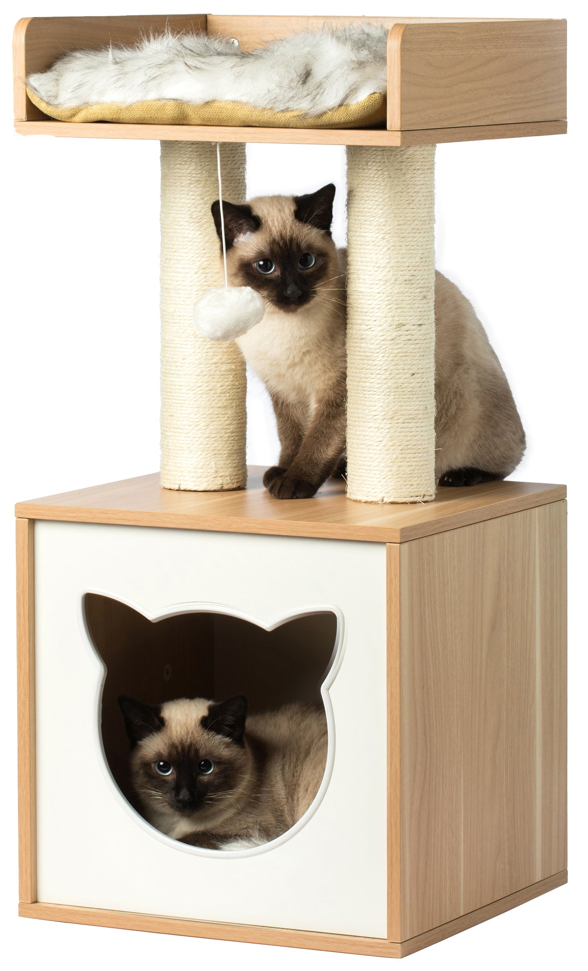 Cat Tree Play House Condo Cube Cave, Platform, Scratcher Post and Ball Toy - LEHADAR