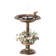 Outdoor Garden Bird Bath and Solar Powered Round Pond Fountain with Planter Bowl, Copper - LEHADAR