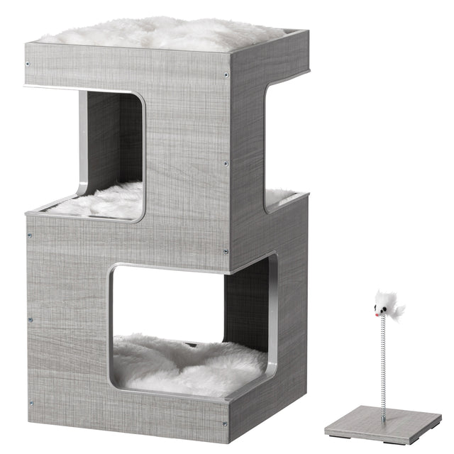 Multi Level Modern Cat Tall Climbing Tree House for Indoor Cats | Spacious Wood Tower Luxury Furniture Stand with Removable Soft Blanket and Condo for Kittens Play and Rest - LEHADAR