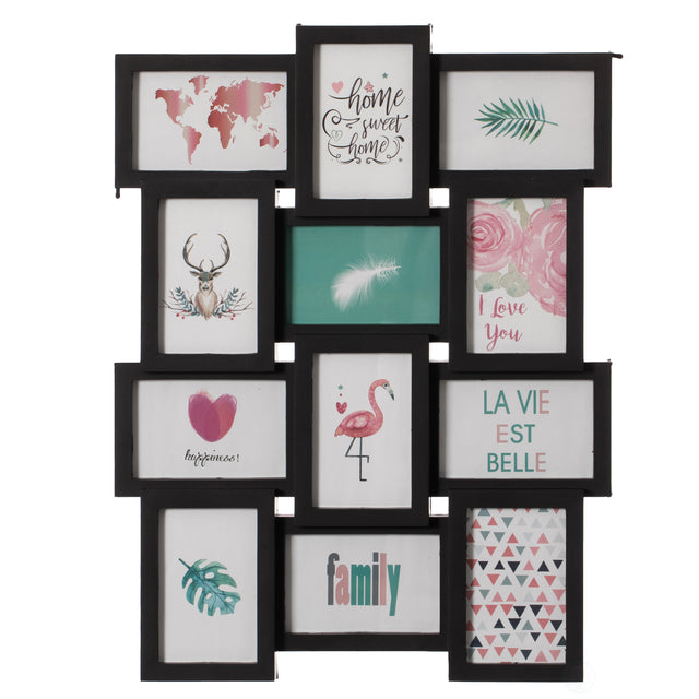 Decorative Modern Wall Mounted Multi Photo Frame Collage Picture Holder for 12 Pictures 4 x 6 Inch, Black - LEHADAR