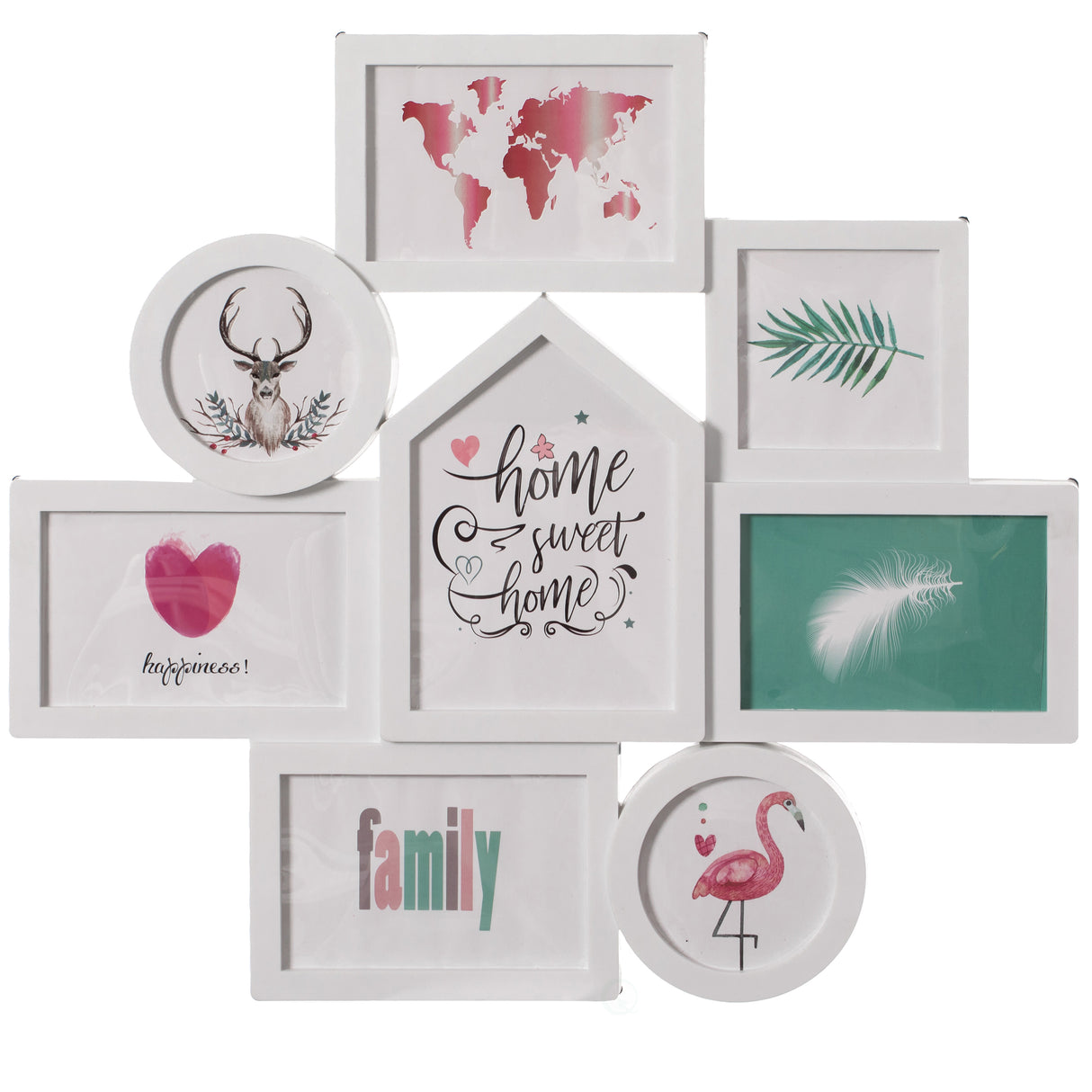 Decorative Modern Wall Mounted Multi Photo Frame Collage Picture Holder for 8 Pictures Multiple Sized, White - LEHADAR