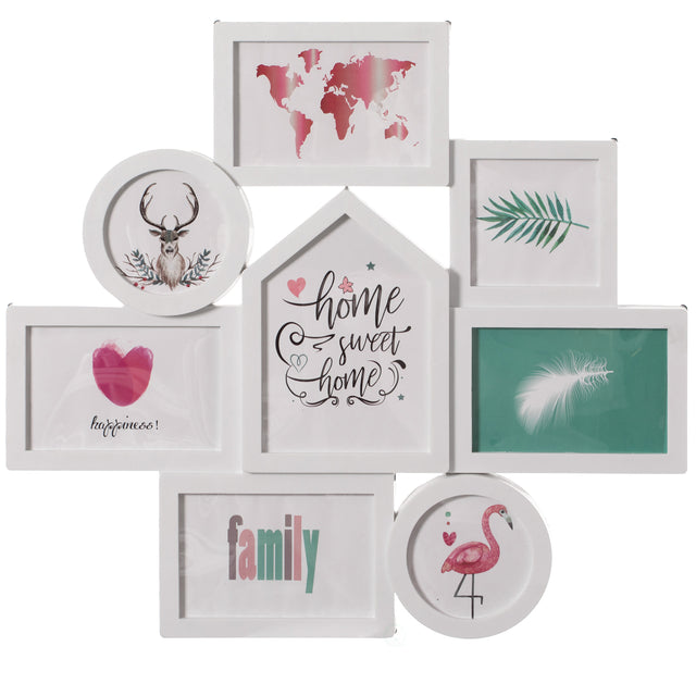 Decorative Modern Wall Mounted Multi Photo Frame Collage Picture Holder for 8 Pictures Multiple Sized, White - LEHADAR