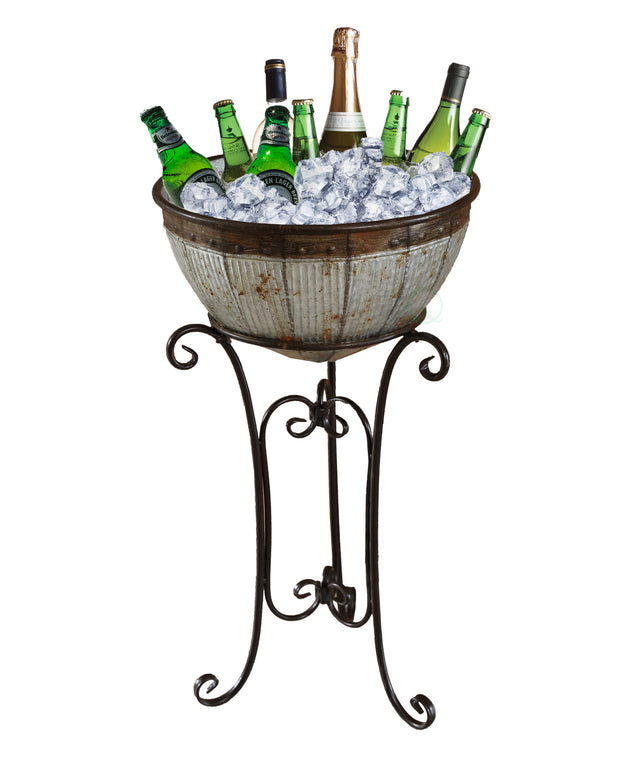 Galvanized Metal Beverage Cooler Tub with Stand - LEHADAR