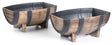 Rustic Wood- Look Plastic Half Barrel Flower Pot Garden Planter, Pack of 2 - LEHADAR
